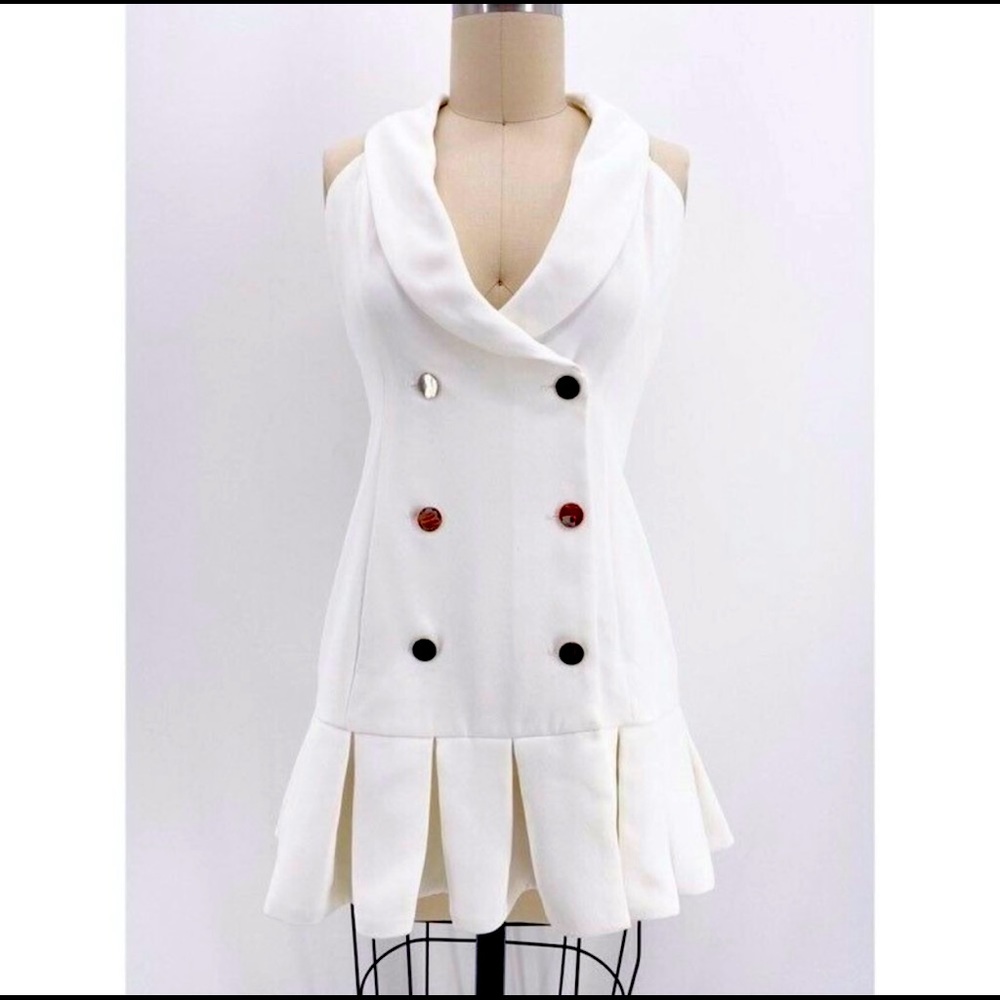 White Halter Dress Double Breasted